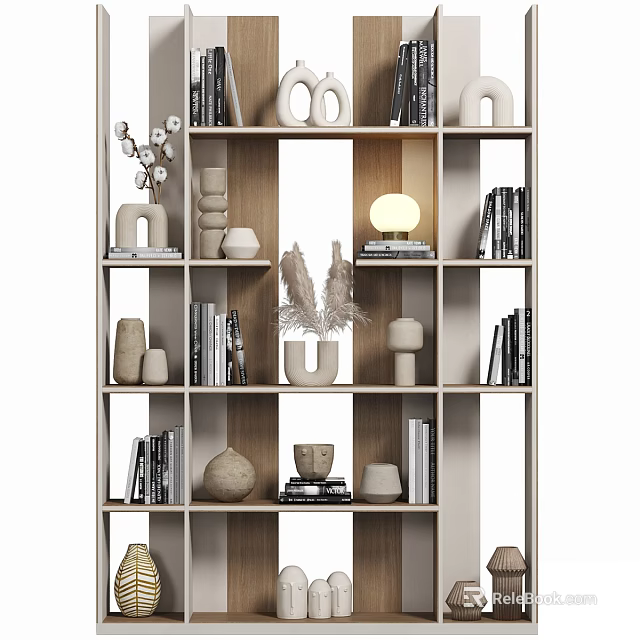 Modern Decorative Cabinet With Books Decorative Vases And Sculptures On Shelves 3d model 