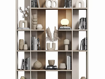 Modern Decorative Cabinet With Books Decorative Vases And Sculptures On Shelves 3d model