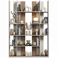 Modern Decorative Cabinet With Books Decorative Vases And Sculptures On Shelves