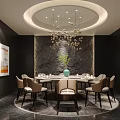 Luxurious Private Dining Room With Round Table Chairs Gold Chandelier Stone Wall And Green Vase