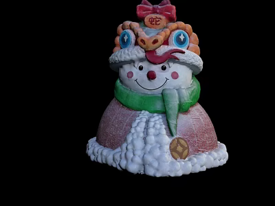 Cute Snowman With Dragon Pattern Hat Red Bow Green Scarf And Pink Body 3d model