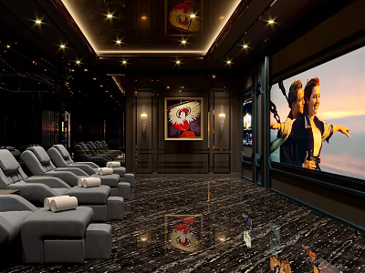 Luxury SPA Sauna Relaxation Lounge With Comfortable Gray Recliners Large Screen And Decorative Ceiling Lights 3d model