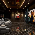 Luxury SPA Sauna Relaxation Lounge With Comfortable Gray Recliners Large Screen And Decorative Ceiling Lights