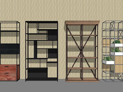 Modern Shelving Units with Various Designs Wooden Metal Frames and Open Storage 3d model