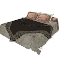 Elegant Double Bed With Pink Pillows And Black Lace Trimmed Quilt
