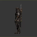 Ornate Spiked Warrior Creature Armor With Maroon Metallic Design And Decorative Details