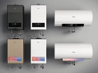 Midea Home Water Heaters With Various Colors And Designs Wall Mounted Digital Display Panels 3d model