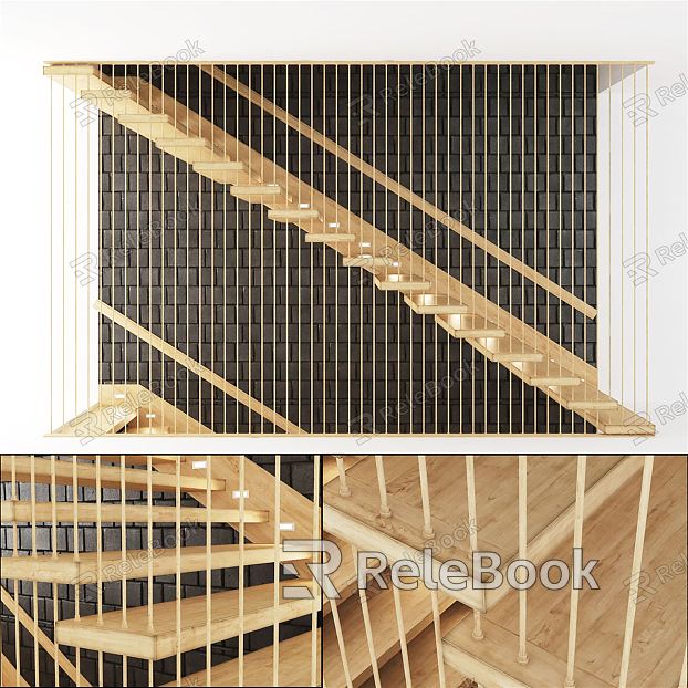 Modern stair guardrail stair handrail stair landscape wooden fence stair installation stair installation art stair model