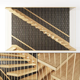 Modern stair guardrail stair handrail stair landscape wooden fence stair installation stair installation art stair 3d model