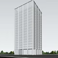 Modern Tall Office Building With Glass Curtain Wall And Green Trees Under Blue Sky