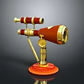 Classic Vintage Brass Telescope With Red Body And Gold Stand Base