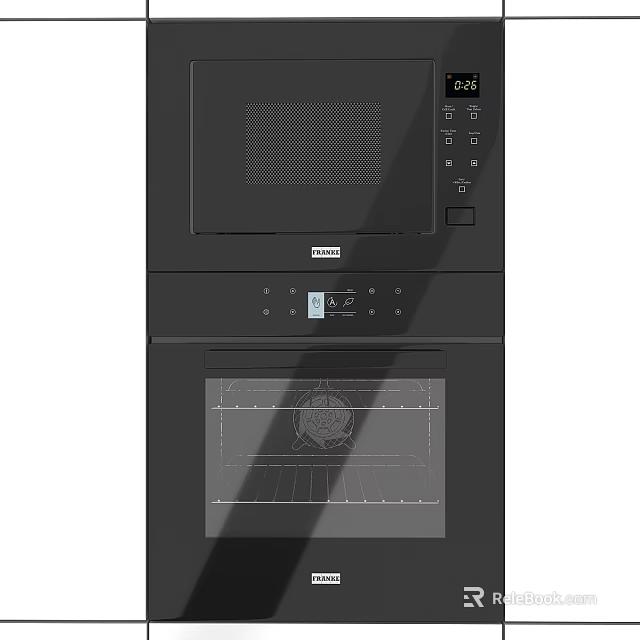 Black Built In Microwave And Oven Combination For Modern Kitchen Design 3d model 