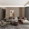 Modern Living and Dining Room Interior With Large TV Sofa Coffee Table And Decorative Paintings