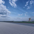 Airport Terminal Building Design With Large Glass Facade Road Layout And Airplane Model