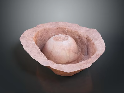 Handcrafted Rustic Ceramic Bowl with Textured Surface and Dome Shaped Center in Brown 3d model