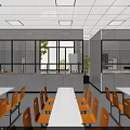 Commercial Kitchen Interior Featuring Stainless Steel Counter Shelves Dishes And Large Mirror