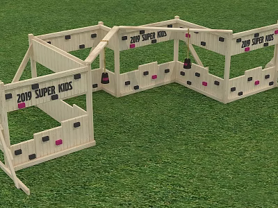 Wooden Playground Equipment for 2019 Super Kids Obstacle Course on Grass 3d model