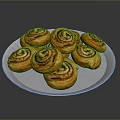 Freshly Baked Delicious Golden Swirled Cinnamon Rolls On A Plate
