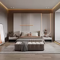 Modern Bedroom Interior Design With Comfortable Bed Nightstands Bench Artwork And Ambient Lighting