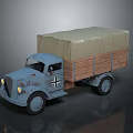 Vintage Blue Military Style Truck With Canvas Cover And Wooden Cargo Bed