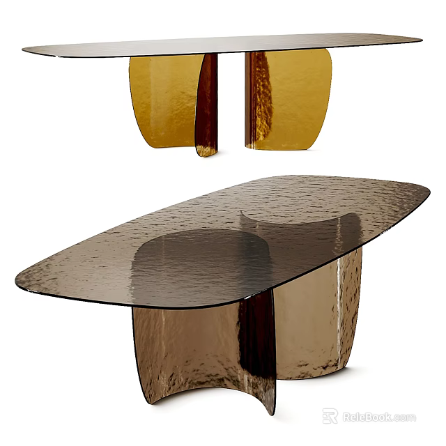 Elegant Modern Luxury Dining Table With Oval Glass Top And Hammered Brass Legs Design 3d model 