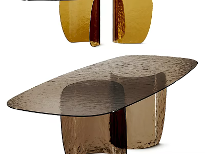 Elegant Modern Luxury Dining Table With Oval Glass Top And Hammered Brass Legs Design 3d model