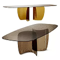 Elegant Modern Luxury Dining Table With Oval Glass Top And Hammered Brass Legs Design