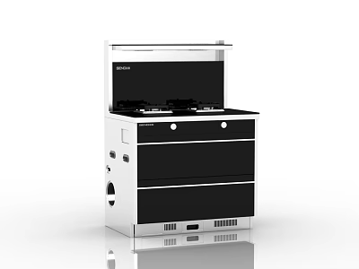 Sleek Modern Integrated Kitchen Appliance With Gas Burners Range Hood And Storage Drawers 3d model