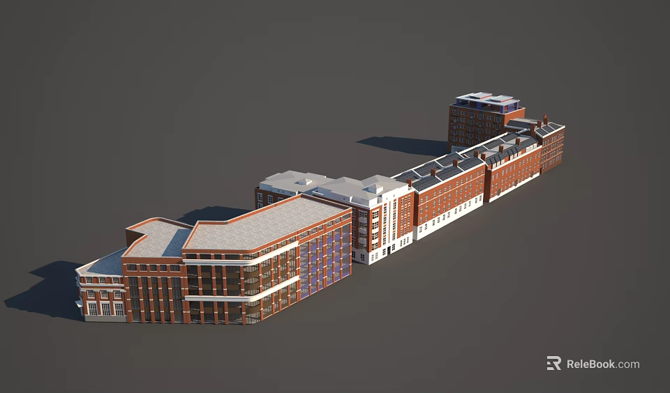 Red Brick Building Complex Featuring Connected Structures Various Heights And Modern Design 3d model