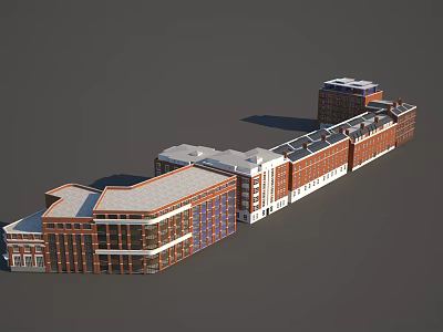 Red Brick Building Complex Featuring Connected Structures Various Heights And Modern Design 3d model