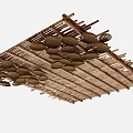 Rustic Wooden Ceiling Design With Interlaced Slats And Circular Decorative Elements 3d model