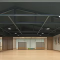 Spacious Kindergarten Interior With Dark Steel Ceiling Pendant Lights Light Wooden Flooring Glass Partitions
