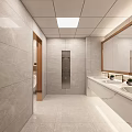 Modern Public Restroom With Urinals And Wooden Partitions
