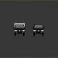 3D Designed Black Trucks With Box And Flatbed Bodies On Gray Background