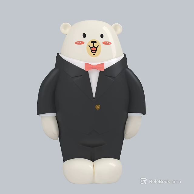 Cute Cartoon Bear Character Wearing Black Suit With Pink Bow Tie 3d model 