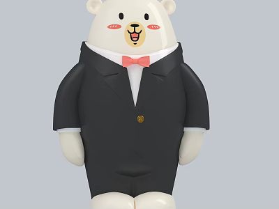 Cute Cartoon Bear Character Wearing Black Suit With Pink Bow Tie 3d model