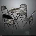 Vintage Style Folding Table And Chairs Set With Distressed Metal Finish