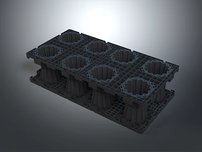 Industrial Plastic Grid Tray With Multi Circular Recessed Compartments And Support Columns 3d model