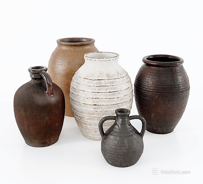 Decorative Set Of Earthenware Jars With Diverse Textures And Hues 3d model 