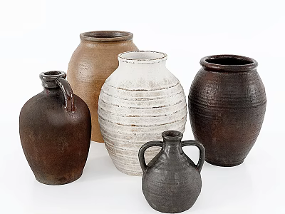 Decorative Set Of Earthenware Jars With Diverse Textures And Hues 3d model