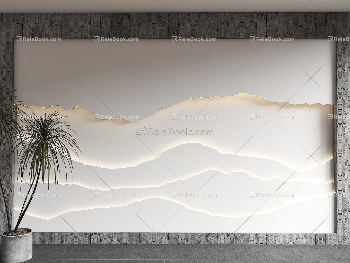 Chinese Landscape Background Wall Landscape Line Background Wall Corrugated Living Room Background Wall Sofa Background Wall Restaurant Background Wall 3d model