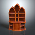 Brown Wooden Arched Top Bookshelf With Multiple Shelves And Cabinet Doors