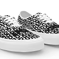 Casual Low Top Canvas Shoes with Black and White Repeating Letter Print and White Sole