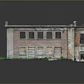 Abandoned Red Brick Building Model With Damaged Roof And Broken Windows