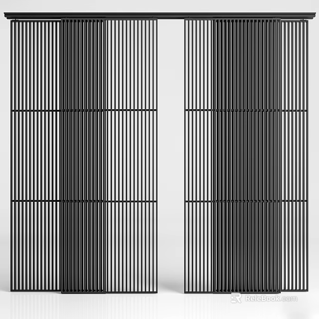 Modern Black And White Sliding Doors Featuring Vertical Stripes For Home Interior Design 3d model 
