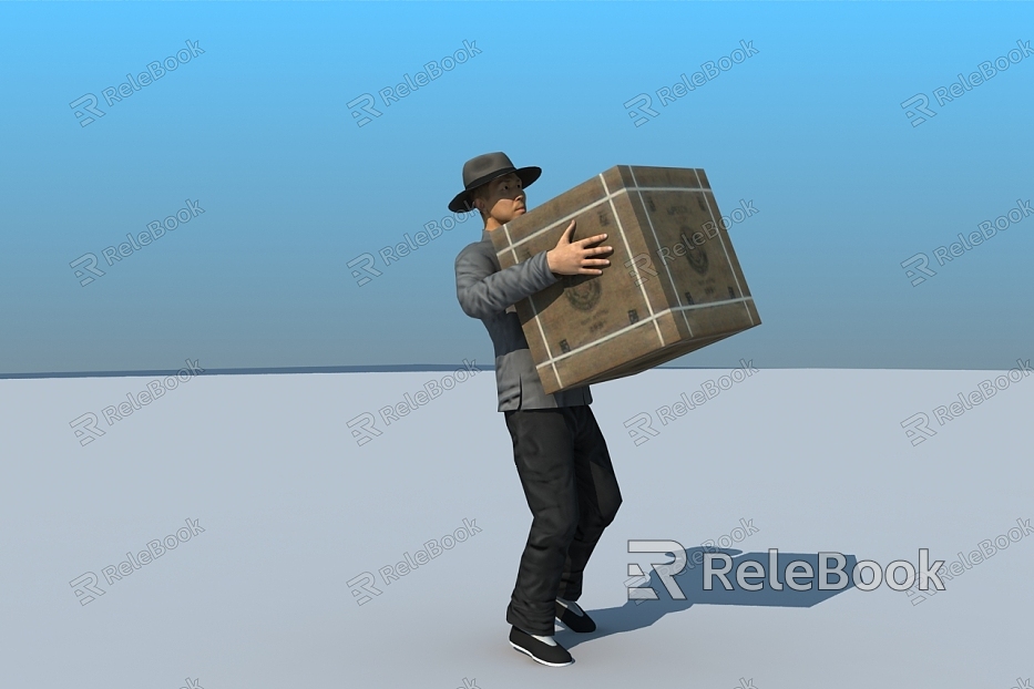 Moving goods Republic of China men's characters labor box action binding animation 1000 frame animation model