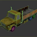 Yellow Rusty Truck With Open Bed And Orange Railings Design 3d model