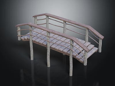 Rustic Wooden Bridge With Weathered Railings Planks And Support Posts 3d model