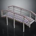 Rustic Wooden Bridge With Weathered Railings Planks And Support Posts