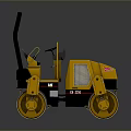 Yellow Functional Road Roller with Dual Drums Seat and Handrail Design 3d model